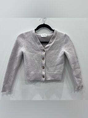 Wilfred Free Aritzia 100% Merino Wool Cardigan S Grey Cropped Button Knit